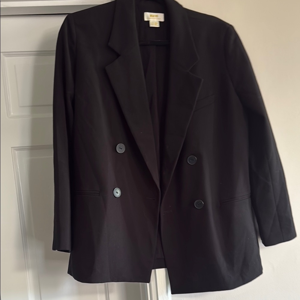 Anthropology Maeve Black Double-Breasted Blazer